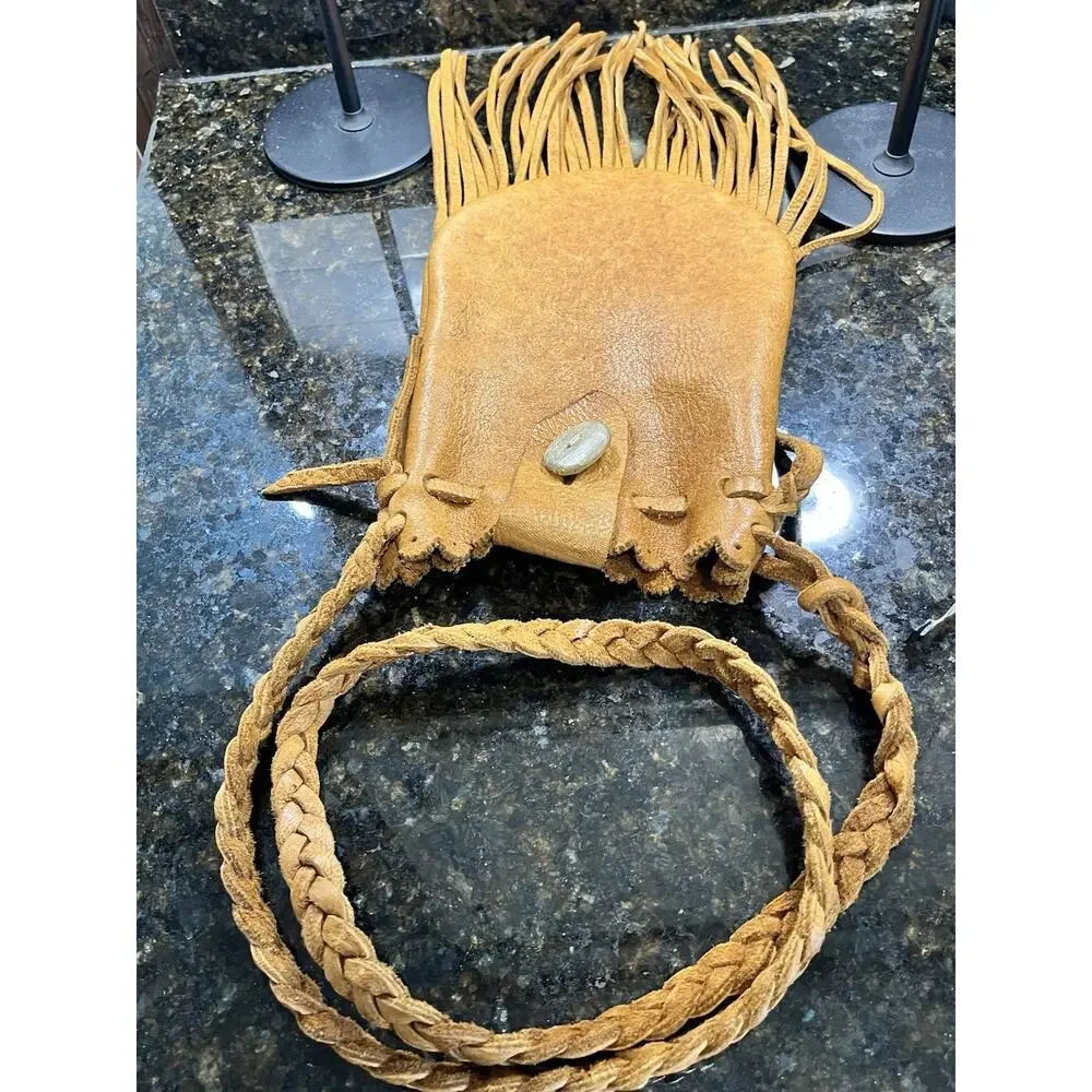 Wolf River TN Crossbody Bag Hand Sewn Tan Fringe Leather Satchel Unisex